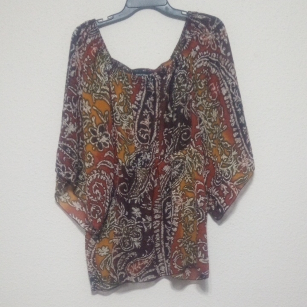 Ashley Stewart Red and Orange Paisley Blouse